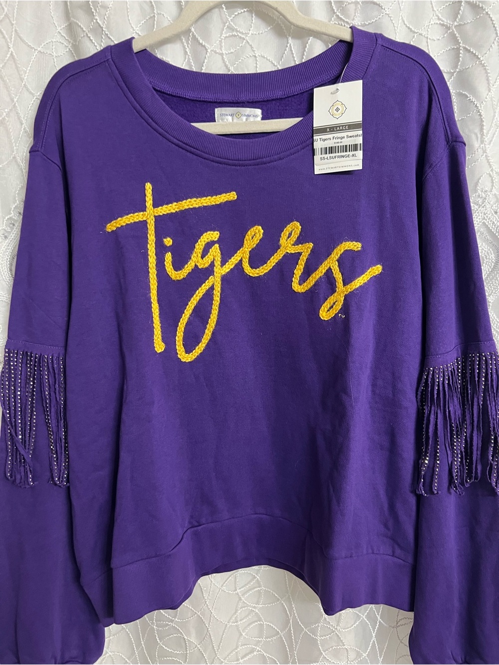 Purple 'Tigers' Embroidered Fringe Sweatshirt - women’s